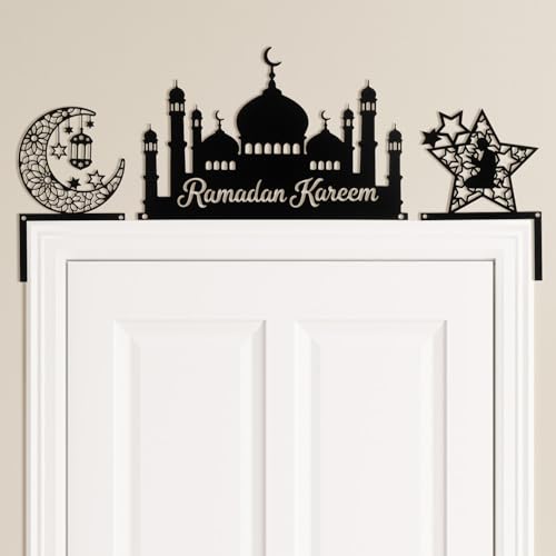 Blulu 3 Pcs Ramadan Door Decoration Metal Ramadan Mubarak Door Topper Eid Mubarak Frame Decoration for Islamic Muslim Cabinet Shelf Window Wall Home Office Kitchen Decor(Eid) - style: Eid