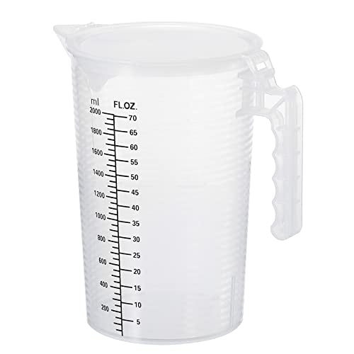 PATIKIL Graduated Beaker, 2000ml PP Plastic Liquid Measuring Cup Double Sided Black Graduations with Handle Lid and Spout for Lab Kitchen Home - size: 2000ml