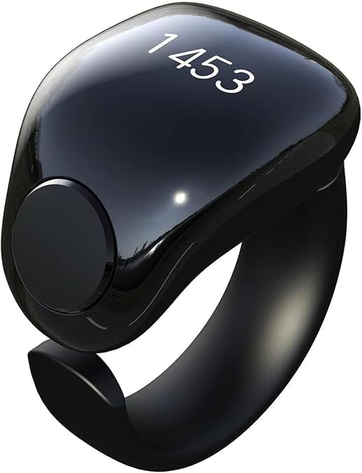 Tasbih Zikr Smart Ring Clock, Adjustable Counter, 3 Sizes (18/20/22mm), APP Support Digital Counter Prayer Reminder Ring, Waterproof 4 Digit Finger Counter Zikr Ring for Muslims (Black)