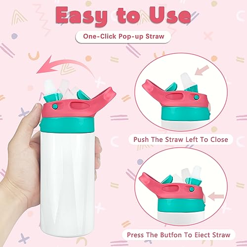 12oz Replacement Lid with 2 Straw for Kid Tumbler,Leak-Proof and Spill-Proof Straw Lids for ZONEGRACE Mocaru,BPA Free,Inner Diameter2.4IN (Rose, 1 Pack) - color: Rose