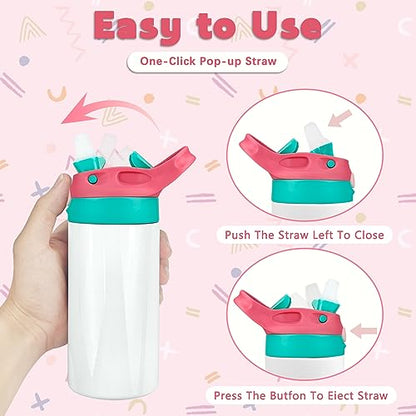 12oz Replacement Lid with 2 Straw for Kid Tumbler,Leak-Proof and Spill-Proof Straw Lids for ZONEGRACE Mocaru,BPA Free,Inner Diameter2.4IN (Rose, 1 Pack) - color: Rose