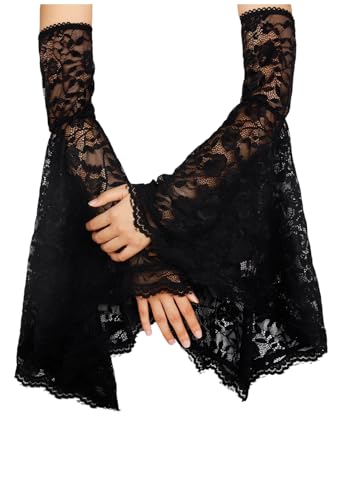 L'VOW Women's 1 Pair Gothic Black Lace Sleeves Witch Gloves Victorian Lace Arm Sleeve Vampire Accessory - color: D Black