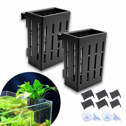 2 PCS Aquarium Plant Holder Top Hanging Fish Tank Plant Pot Aquarium Planter Cups for Water Feature Decoration - color: Rectangular - Black