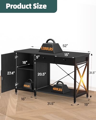 55-75 Gallon Aquarium Stand with Cabinet Drawer, Power Outlet,Black | Fish Tank Stand,Heavy Duty Metal for Turtle Tank , Reptile Terrarium,Fits Office Home,48"x 19"MDF Tabletop,1200lbs Capacity - color: Blcak, size: 55-75 Gallon