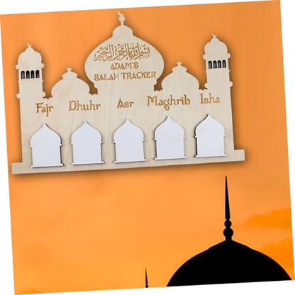 LALAFINA Ramadan Wooden Countdown Calendar Eid Mubarak Wall Hanging Decor for Home Festive Castle Design for Celebrating Ramadan and Eid Festivals
