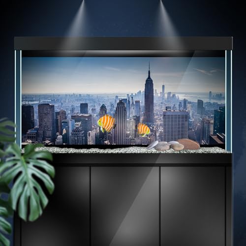 Aquarium Background Stickers - New York City Skyline Metropolis Self-Adhesive Fish Tank Reptile Terrarium Decor Poster (45 x 30 cm / (17.7 x 11.8 inches)) - size: 45 x 30 cm / (17.7 x 11.8 inches)