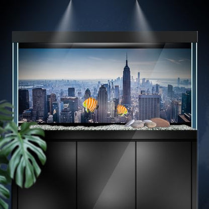 Aquarium Background Stickers - New York City Skyline Metropolis Self-Adhesive Fish Tank Reptile Terrarium Decor Poster (45 x 30 cm / (17.7 x 11.8 inches)) - size: 45 x 30 cm / (17.7 x 11.8 inches)