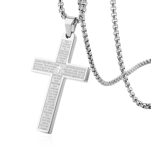 Cross Necklace Pendant Car Mirror Hanging Accessories, Stainless Steel Cross Car Rear View Charm with Bible Verse for Car, Truck, Home, Hanging Cross Car Ornament for Men Women (Steel) - color: Steel