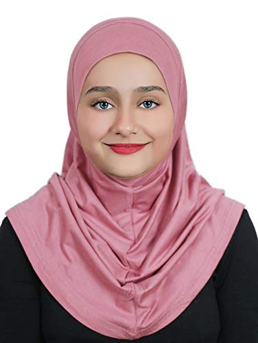 AL AMIRA Girl's Hijab Cotton 1 piece Amira Headscarf Cotton one Pcs Hijab - color: Rose