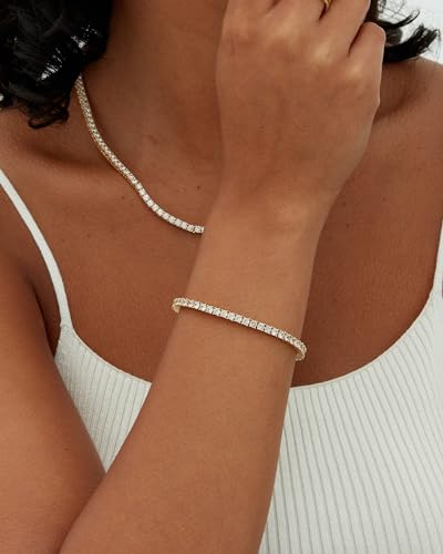 PAVOI 14K Gold Plated 3mm Cubic Zirconia Classic Tennis Bracelet | Gold Bracelets for Women - color: White Gold, size: 7.5 Inches