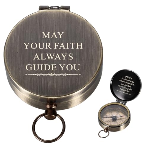 Baptism Gifts for Boys Men - Engraved Compass Christian Gifts for Men, Religious Catholic Compass Gift for Man Boys Baptism & First Communion & Confirmation, Pocket Compasses Engraved with Bible Verse