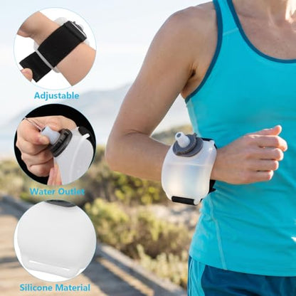 Toddmomy 7oz Wrist Water Bottle, Leak-Proof Silicone Wearable Running Flask for Hands-Free Hydration, Adjustable Soft Strap for Marathon, Jogging, Hiking, Cycling