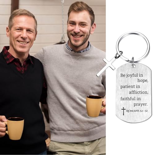 Inspirational Scripture Keychain with Cross - Bible Verse Matte Key Chain Religious Gift for Christian - style: Romans 12:12