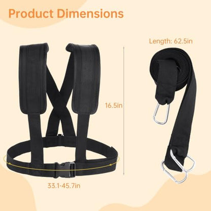 Sled Harness for Exercise, Resistance Training Rope Kit for Physical Football Running, Tire Pulling Fitness Workout Assistance Trainer, Adjustable Padded Shoulder Strap