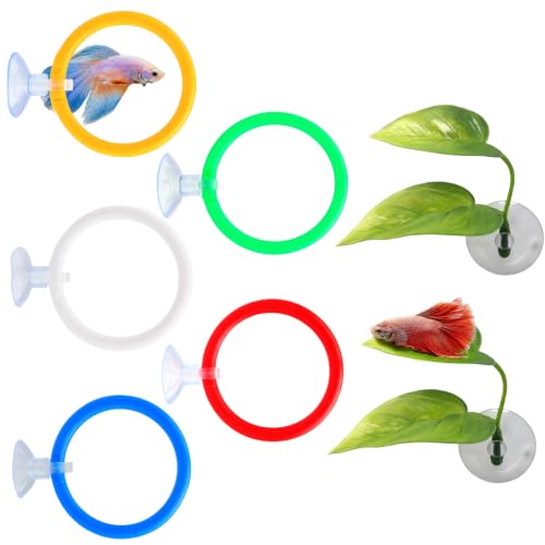 7 Piece Betta Fish Tank Accessories and Toys, Betta Enrichment Set with Exercise Rings and Plants, Mental Stimulation and Stress Reduction for Betta Fish, Betta Toys
