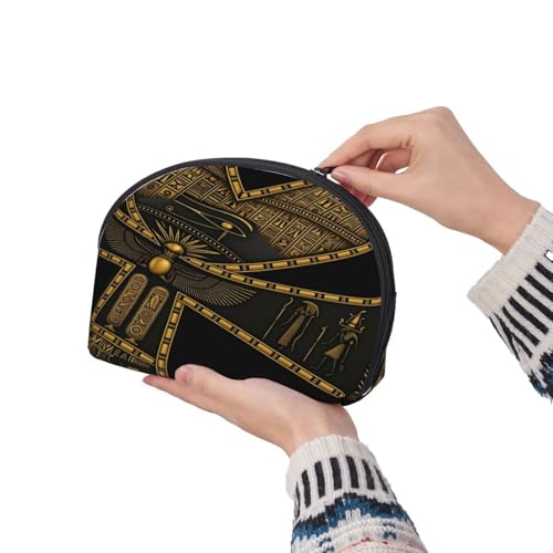 Egyptian Hieroglyphics 2-Piece Shell Makeup Bag Set, Large Capacity Travel Cosmetic Bag For Women With Zipper, Waterproof Polyester Toiletry Organizer Pouch For Purse, Travel, Gym & Daily Use - color: Egyptian Hieroglyphics2