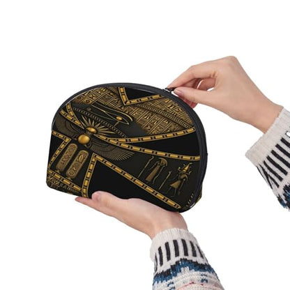 Egyptian Hieroglyphics 2-Piece Shell Makeup Bag Set, Large Capacity Travel Cosmetic Bag For Women With Zipper, Waterproof Polyester Toiletry Organizer Pouch For Purse, Travel, Gym & Daily Use - color: Egyptian Hieroglyphics2
