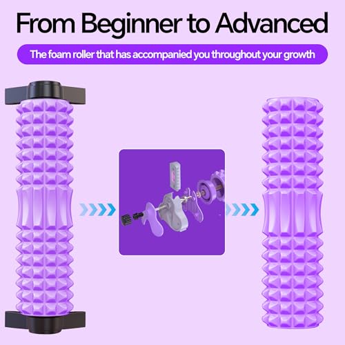 Foam Roller with Detachable Stand, 18” Deep Tissue Massage Roller | 3-Level Height Adjustable Support, Beginner-Friendly Design for Home Workout & Muscle Recovery -Purple - color: Purple