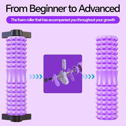 Foam Roller with Detachable Stand, 18” Deep Tissue Massage Roller | 3-Level Height Adjustable Support, Beginner-Friendly Design for Home Workout & Muscle Recovery -Purple - color: Purple