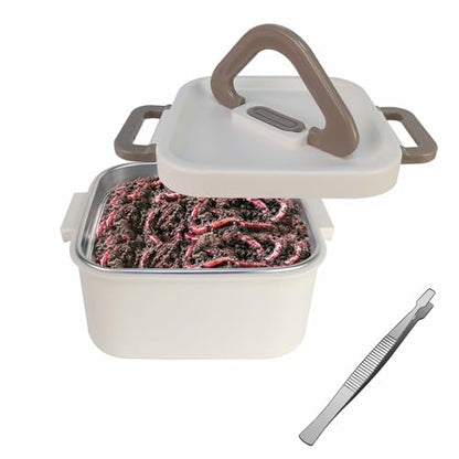 Aventik Fishing Bait Container Organizer with Handle Insulated Breathable Live Bait Box Stainless Steel Worm Storage Tank for Nightcrawlers Keeps Bait Fresh and Alive(square 700ml) - style: square 700ml
