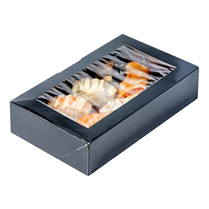 Restaurantware Sakura Vision 8 x 4.8 x 1.8 Inch Sushi Boxes 50 Disposable Take Out Boxes - Built-In Lid Clear Window Black Paper Rectangle Boxes For Sushi Maki Or Sashimi - size: Large