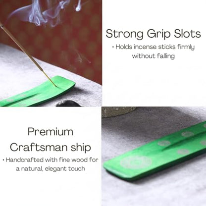 Bless-International Traditional-Handmade-Burner Wooden-Incense-Stick-Holder Ash-Catcher-Stand for-Aromatherapy-Meditation-Yoga (Earth Green) 10 Inches, Pack of 1 - color: Earth Green,10 Inch, size: One Holder