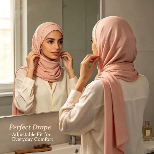 Jersey Hijab Scarf for Women,Lightweight Muslim Turban Head Scarf Modal Feel Hijab Coverings for Prayer with Clip - color: Pink
