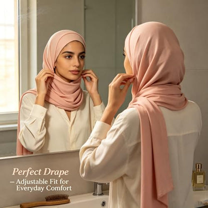 Jersey Hijab Scarf for Women,Lightweight Muslim Turban Head Scarf Modal Feel Hijab Coverings for Prayer with Clip - color: Pink
