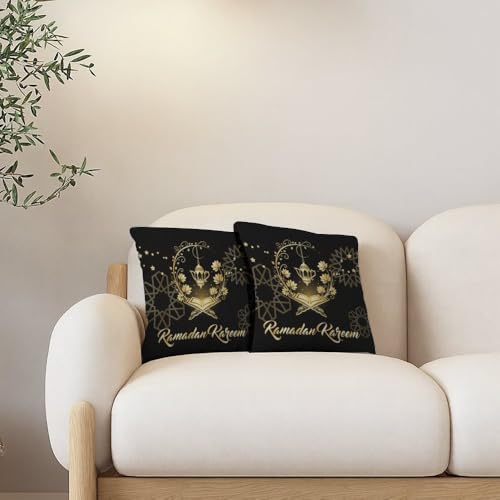 ramadan pillow covers 18x18 in black and gold throw pillow covers set of 2 geometric religious Quran throw pillows cover gift Islamic lantern Eight-Pointed Star moon pillows cover Glitter pillowcover - color: Ramadan-3