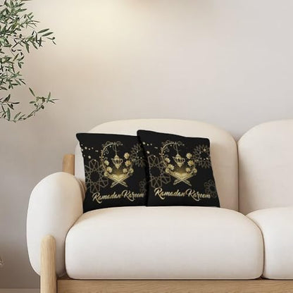 ramadan pillow covers 18x18 in black and gold throw pillow covers set of 2 geometric religious Quran throw pillows cover gift Islamic lantern Eight-Pointed Star moon pillows cover Glitter pillowcover - color: Ramadan-3