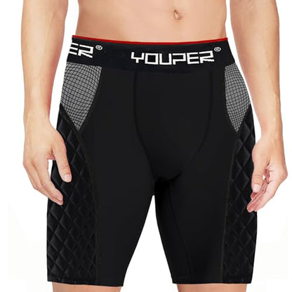 Youper Youth Elite Padded Baseball Sliding Shorts w/Soft Athletic Cup - color: Black, size: Medium