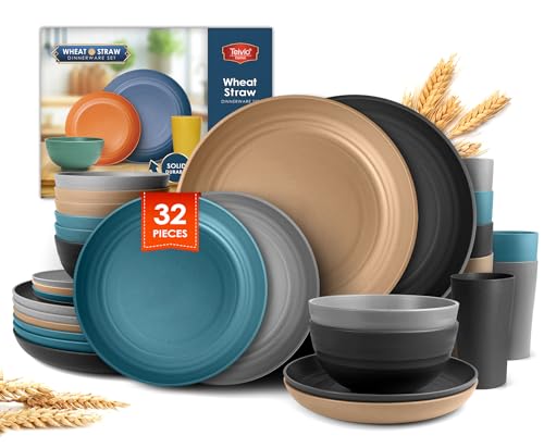 Teivio 32-Piece Plates and Bowls Sets for 8, Cerulean Hues Dinnerware Sets - color: Cerulean Hues