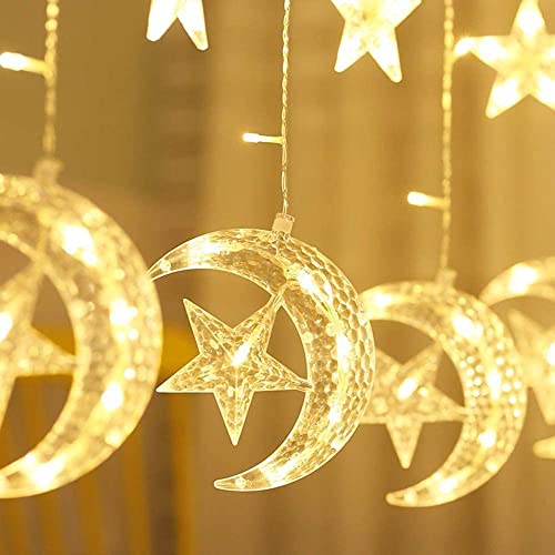 Curtain String Light LED Icicle Light Transparent Strand 8 Modes Waterproof Indoor Outdoor Home Decorative Lights Crescents and Stars (Moon&Star)