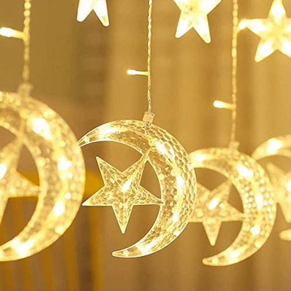 Curtain String Light LED Icicle Light Transparent Strand 8 Modes Waterproof Indoor Outdoor Home Decorative Lights Crescents and Stars (Moon&Star)