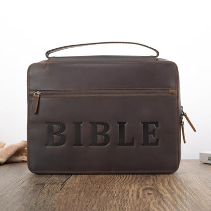 Polare Cowhide Leather Bible Cover Church Bag Book Protective Case Holder