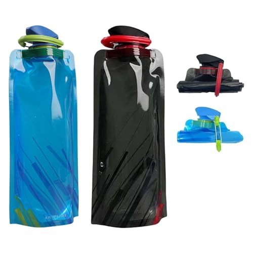 Collapsible Water Bottles for Travel – 23oz Foldable Water Bottle with Carabiner,Leakproof BPA-Free Water Jup, Portable Reusable Water Bottle for Hiking,Sports,Camping,Biking - color: Black+Blue