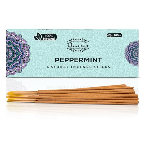 Peppermint Incense Sticks 100 gm Pack, Charcoal Free - 100% Natural,Organic Non Toxic Insence Sticks, Inscents Made with Flowers, Meditation Gifts for Spiritual Cleansing, Relaxation - color: Pepperment