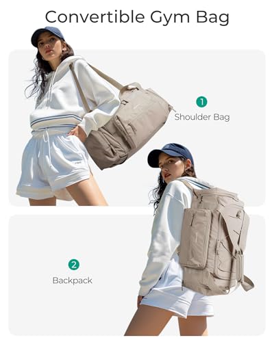 BAGSMART 4-IN-1 Gym Bag for Women Men, TSA Duffle Bag for Travel | With Shoe Compartment & Wet Pocket, 22L/30L/38L Tactical Backpack with 40oz Water Bottle Holder, Lightweight, Water-resistant - color: C-Light tan