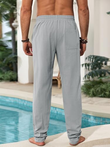 Runcati Mens Kaftan Thobe Pants Cotton Muslim Trousers Summer Kurta Pants - color: Grey, size: X-Large