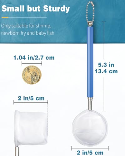 Pawfly Soft Round Aquarium Net, 2 Inch Shrimp Net with Extendable Stainless Steel Handle for Baby Fish, Food Residue Debris - color: Blue Round, size: 2 Inch
