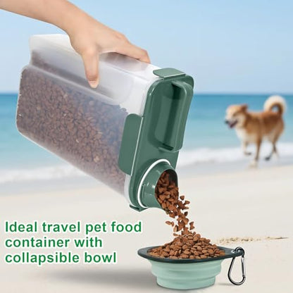TBMax 5 Lbs Travel Dog Food Storage Container with Collapsible Dog Bowl, Airtight Pet Food Storage Dispenser with Large Spout & Measuring Cup for Kibble Dog Treat Bird Seed Container -Dark Green - color: Dark Green 6Qt