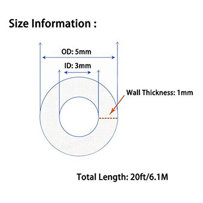 Hooshing Silicone Tubing 3mm ID x 5mm OD 20 Ft Food Grade Rubber Hose | High Temp Pure Silicone Tube, For Home Brewing, Beer Line, Wine Making, Water Pump Transfer - size: 3mm ID x 5mm OD, style: 20 Ft/6.1M