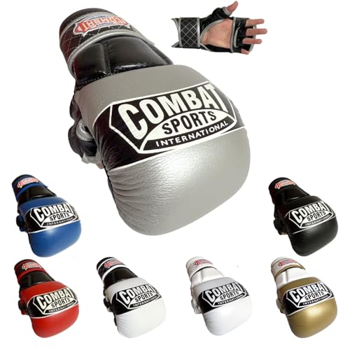 Combat Sports Max Strike MMA Training Gloves, Open Palm Fingerless Gloves for MMA, Muay Thai, and Kickboxing (Silver/Black, Regular)