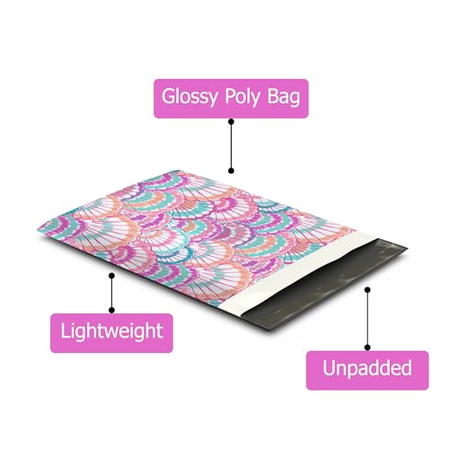 10x13 (100) Summer Seashell Summer Designer Poly Mailers Waterproof Self Sealing Tear Resistant Polymailers Shipping Envelopes Premium Printed Bags For Small Businesses - color: Seashells, size: 10x13