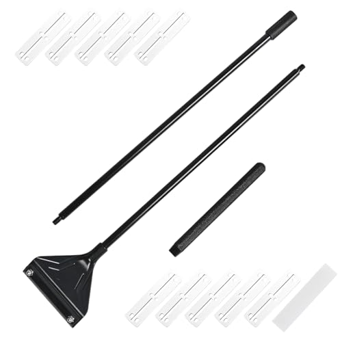 Algae Scraper for Glass Aquariums - 25.6 Inch Rigid Long Handle Aquarium Razor Scraper Tool, Screw-Locked Fish Tank Cleaner with 10 Stainless Steel Blades & Hex Wrench, Optimized for Flat Glass - size: 25.6inch