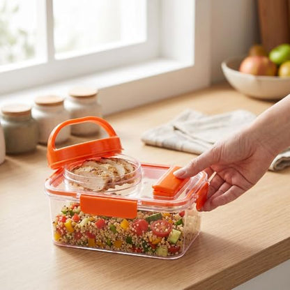 Fockety Salad Container, Portable Leakproof Salad Podd, On the Go Microwave Safe Lunch Box with Dressing Container and Reusable Fork for Office, Work, Travel and Picnic (Orange)