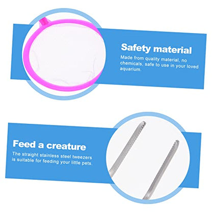 Aquarium Aquascaping Tool Kit 7 Pieces Net Brush Tweezers Scissors Plant Tool Safe for Fish Tank Cleaning Random Color