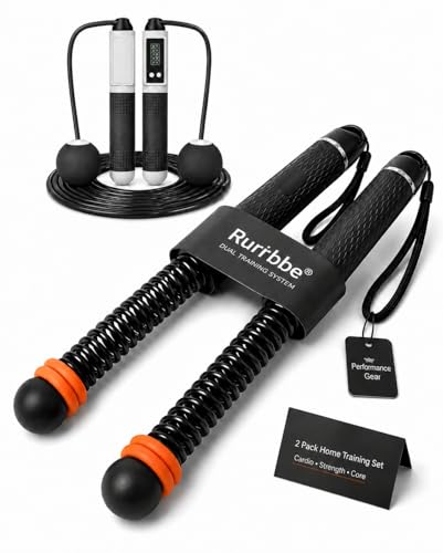 Battle Ropes for Home Gym, 2 in 1 Cordless Battle Ropes and Jump Rope with Counter, Adjustable Weight, Quiet Portable Workout Equipment for Men Women, 44cm Steel Spring Exercise Rope Set
