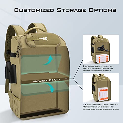 KastKing KarryAll Fishing Backpack with Rod Holder 4 Tackle Boxes, 40/26L | Tackle Bag Storage Fishing Gear and Equipment, Water‑Resistant Material, Fishing Gift for Men - color: B: Large (40 L) - Khaki