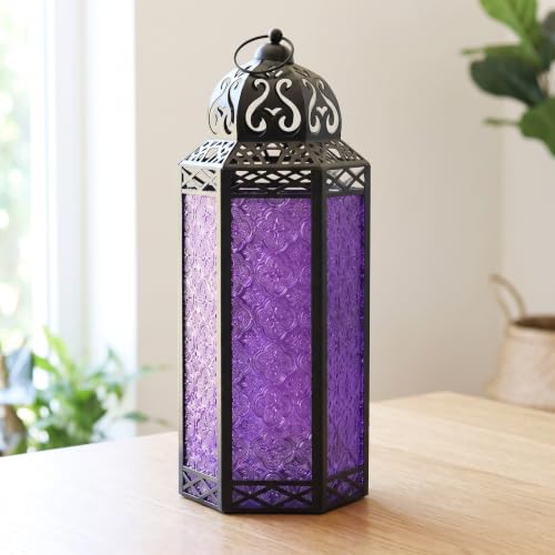 Vela Lanterns Decorative Indoor Tall Floor Candle Holder, Purple, XL - color: Black/Purple, size: Extra Large